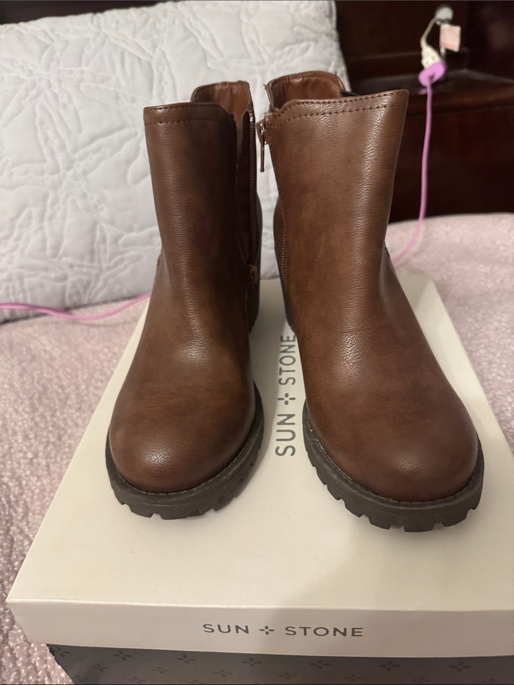 Sun + Stone Women's Brown Leather Ankle Boots